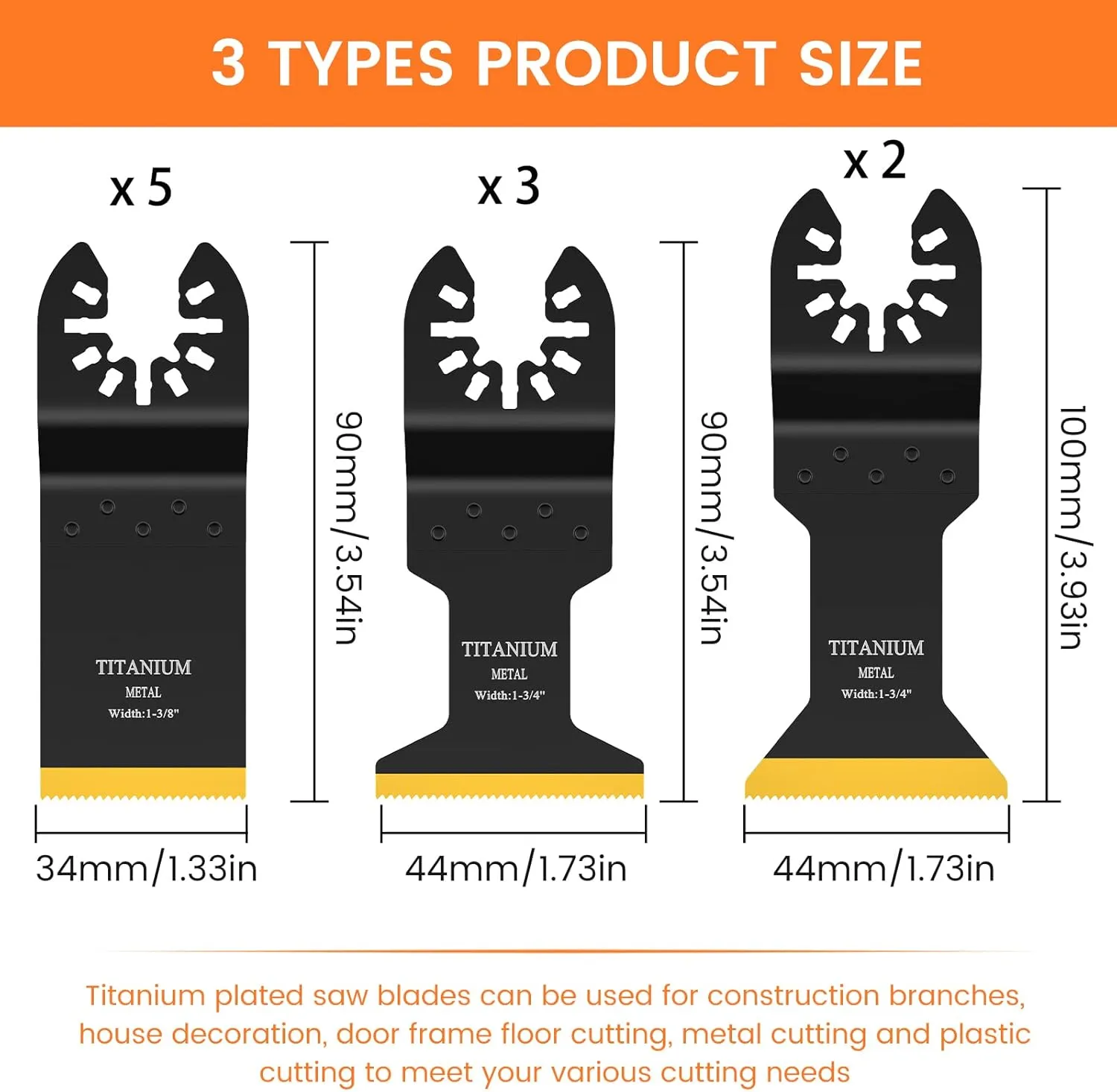 JTWEB Titanium Oscillating Tool Blade, 10PCS Oscillating Saw Blades Metal Cutting Multi Tool Blades Kits Wood and Metal Nails Plastic, Multitool Blades for Milwaukee Bosch Dremel Rockwell