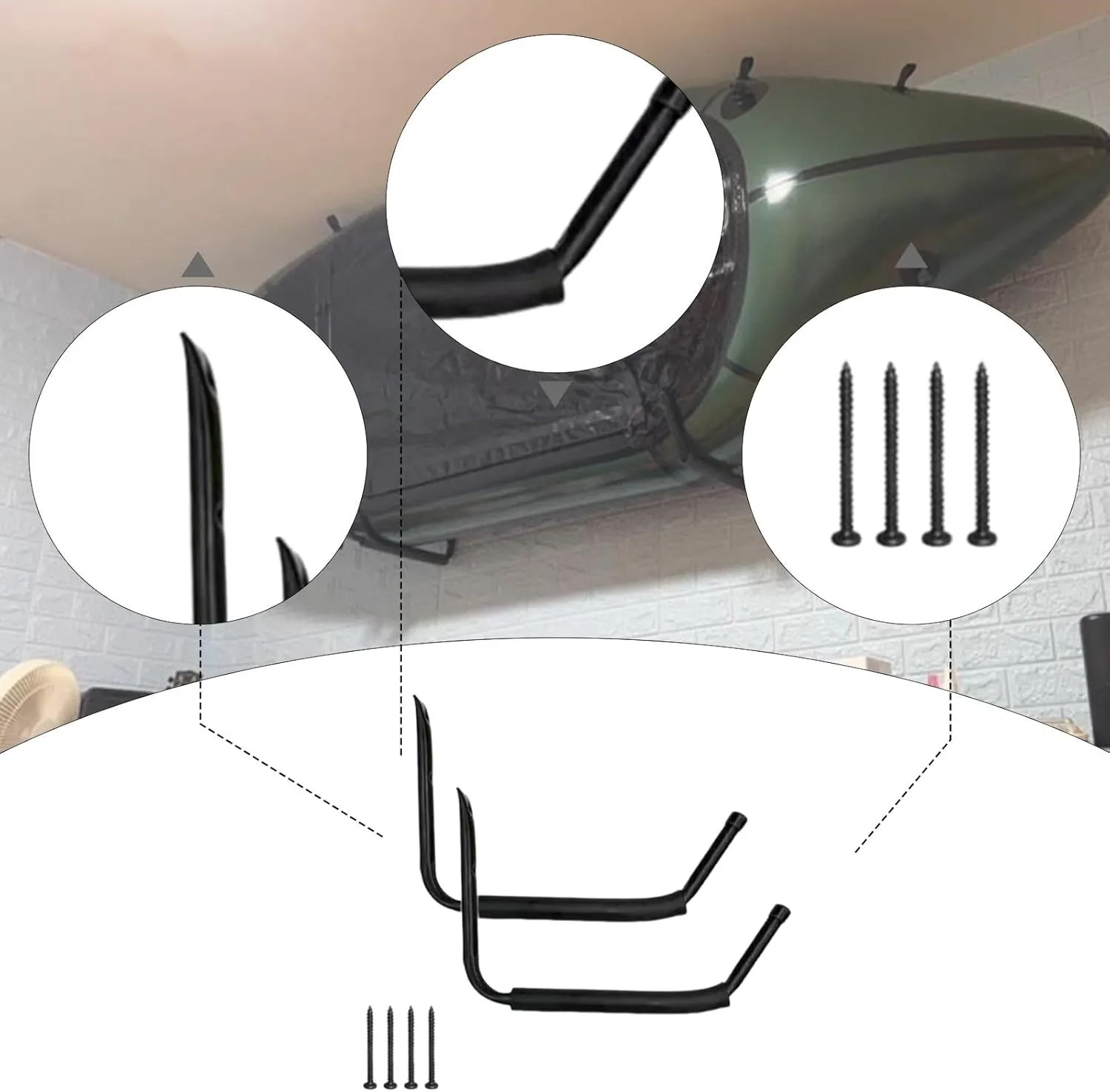Kayak Storage Rack Kayak Hook Hanging Cradle Rack Wall Mounted Canoe Hanger for Snowboard Home Surfboard Tools