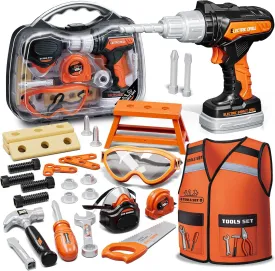 Kids Tool Set, Tools for Kids with Toy Drill, Toddler Tools with Tool Box and Vest, Toy Tools for Toddlers 3-5