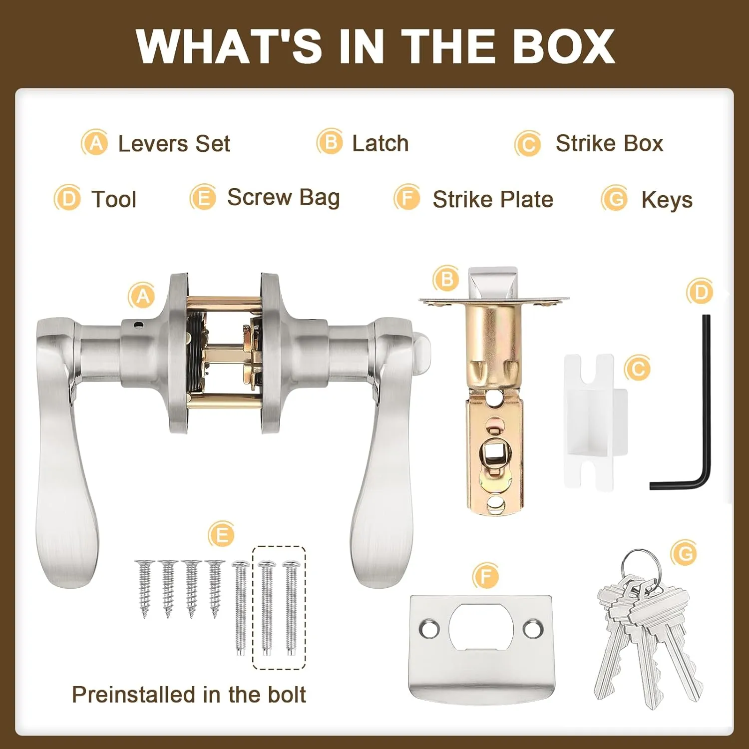 KNOBWELL 1 Pack Entrance Door Handleset Keyed Entry Front Door Levers with Lock and Key Brushed Nickel Exterior Door Handles(Same Key)