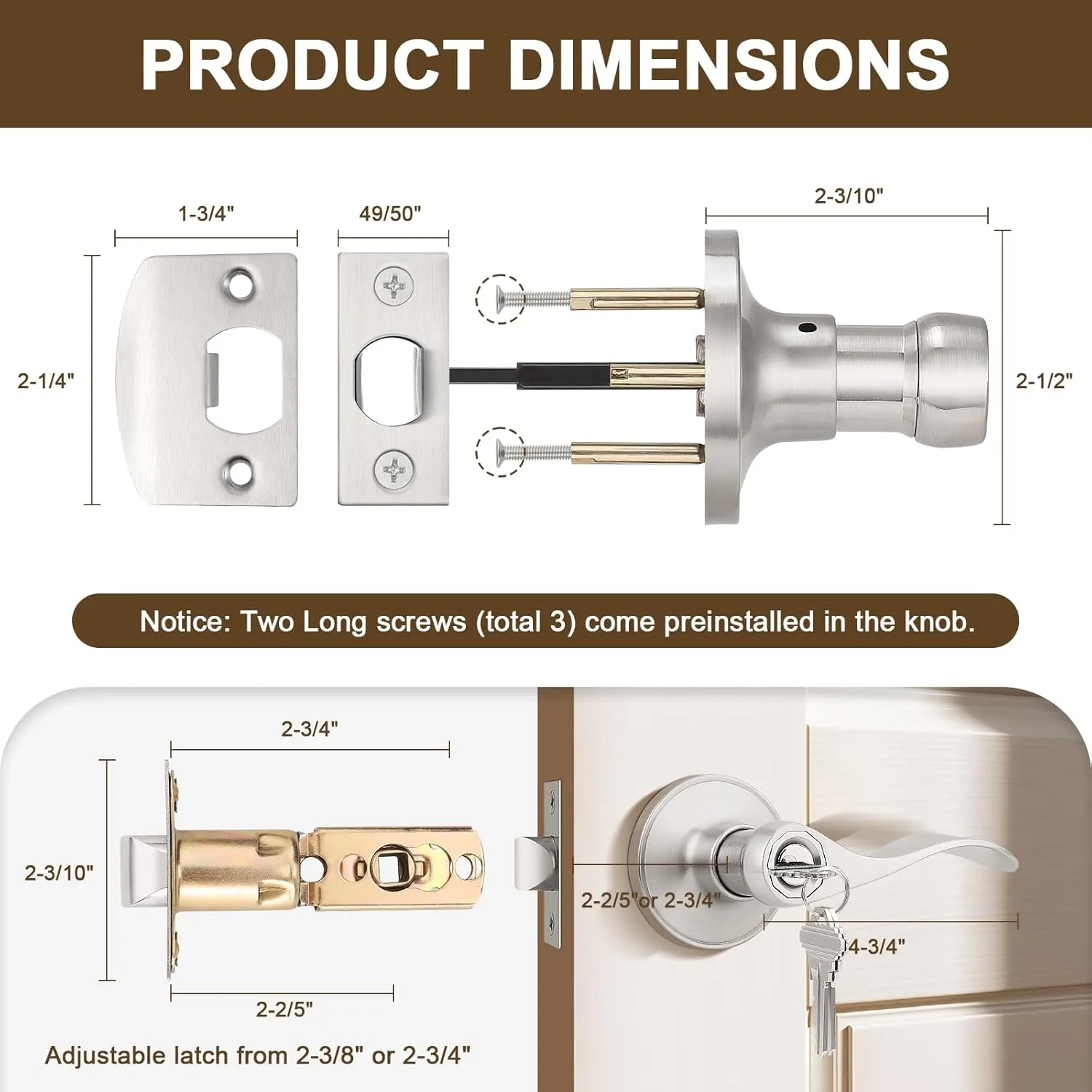 KNOBWELL 1 Pack Entrance Door Handleset Keyed Entry Front Door Levers with Lock and Key Brushed Nickel Exterior Door Handles(Same Key)