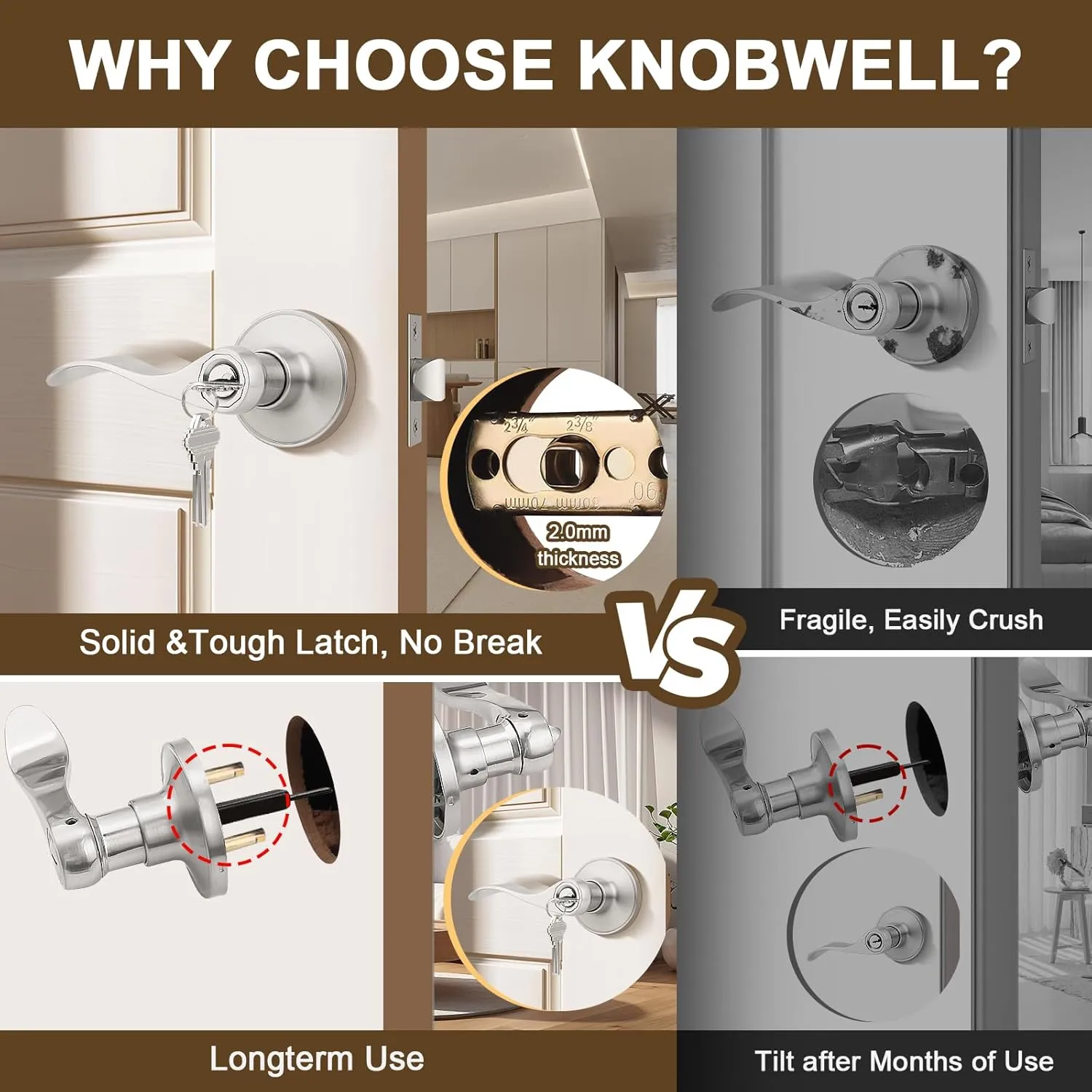 KNOBWELL 1 Pack Entrance Door Handleset Keyed Entry Front Door Levers with Lock and Key Brushed Nickel Exterior Door Handles(Same Key)