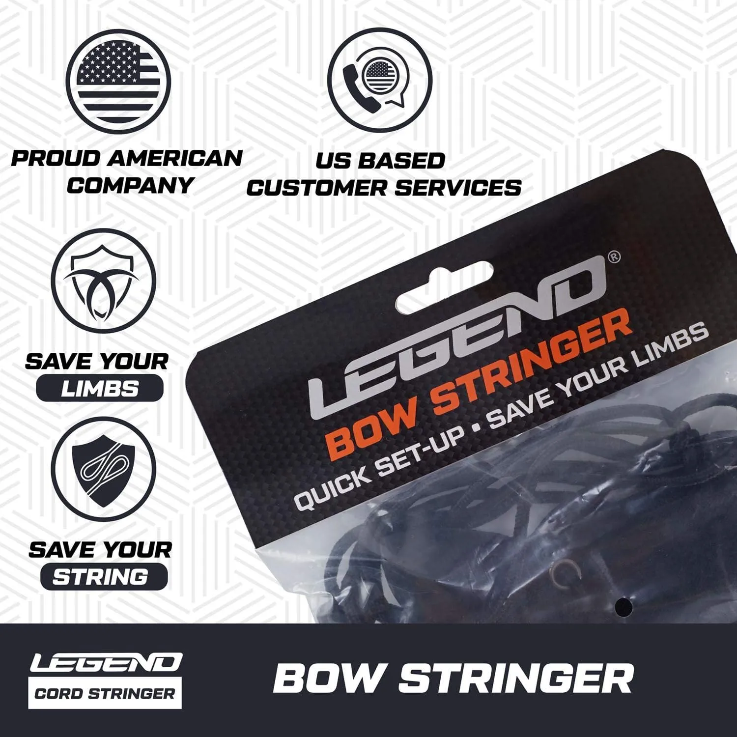 Legend Cord Bow Stringer - Traditional Limbsaver Stringing Tool for Recurve Bows & Longbows - Must-Have Archery Accessories & Equipment - Heavy Duty Nylon Bowstring Tools with No-Slip Pad for Safety