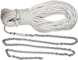 Lewmar Boat Anchor Rode for Windlasses - 5' 1/4" G4 Chain, 100' 1/2" Rope with 5/16" Shackle, High-Test-Rated Galvanized Links, Hand-Sewn Whipping