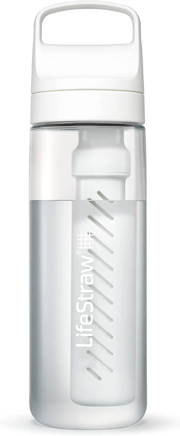 LifeStraw Go Series  BPA-Free Water Filter Bottle for Travel and Everyday use removes Bacteria, parasites and microplastics, Improves Taste, 22oz; Clear