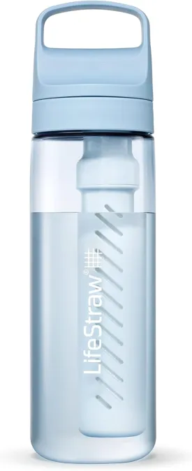 LifeStraw Go Series  BPA-Free Water Filter Bottle for Travel and Everyday use removes Bacteria, parasites and microplastics, Improves Taste, 22oz Icelandic Blue
