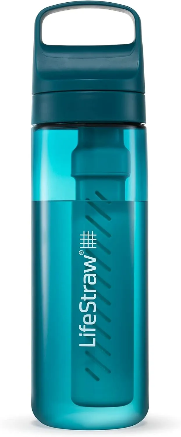 LifeStraw Go Series  BPA-Free Water Filter Bottle for Travel and Everyday use removes Bacteria, parasites and microplastics, Improves Taste, 22oz Laguna Teal