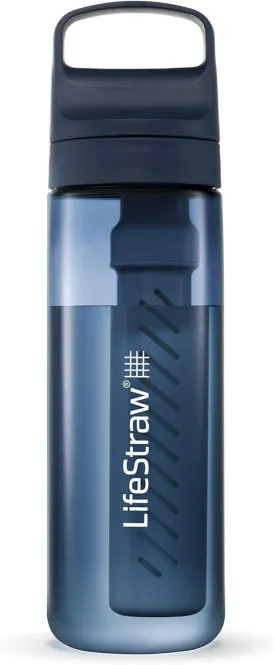 LifeStraw Go Series Water Filter Bottle - BPA-Free, Removes Bacteria, Parasites, Microplastics, Improves Taste, 22oz, Aegean Sea
