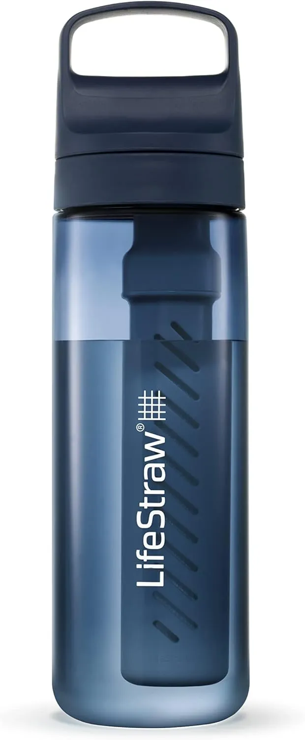 LifeStraw Go Series Water Filter Bottle - BPA-Free, Removes Bacteria, Parasites, Microplastics, Improves Taste, 22oz, Aegean Sea