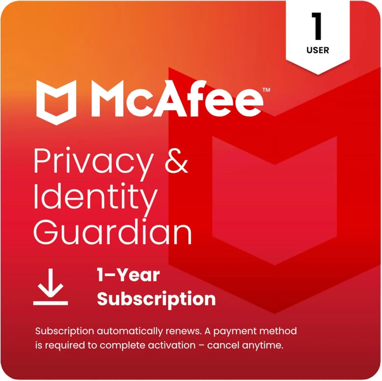 McAfee Privacy & Identity Guardian 1-User 2025 | 1-Year Subscription with Auto-Renewal| Cybersecurity Software for Personal Data Protection | Download