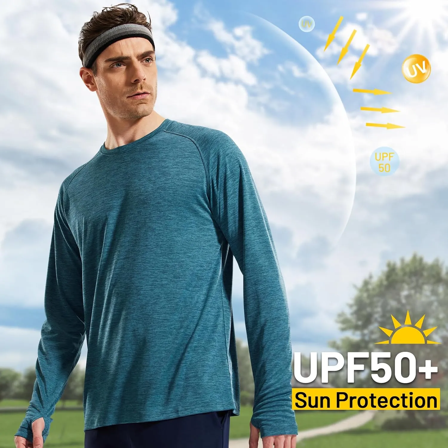 MIER Men's UPF 50  Sun Shirts Quick Dry Long Sleeve UV Shirts Lightweight Rash Guard Swim T-Shirts Hiking Running
