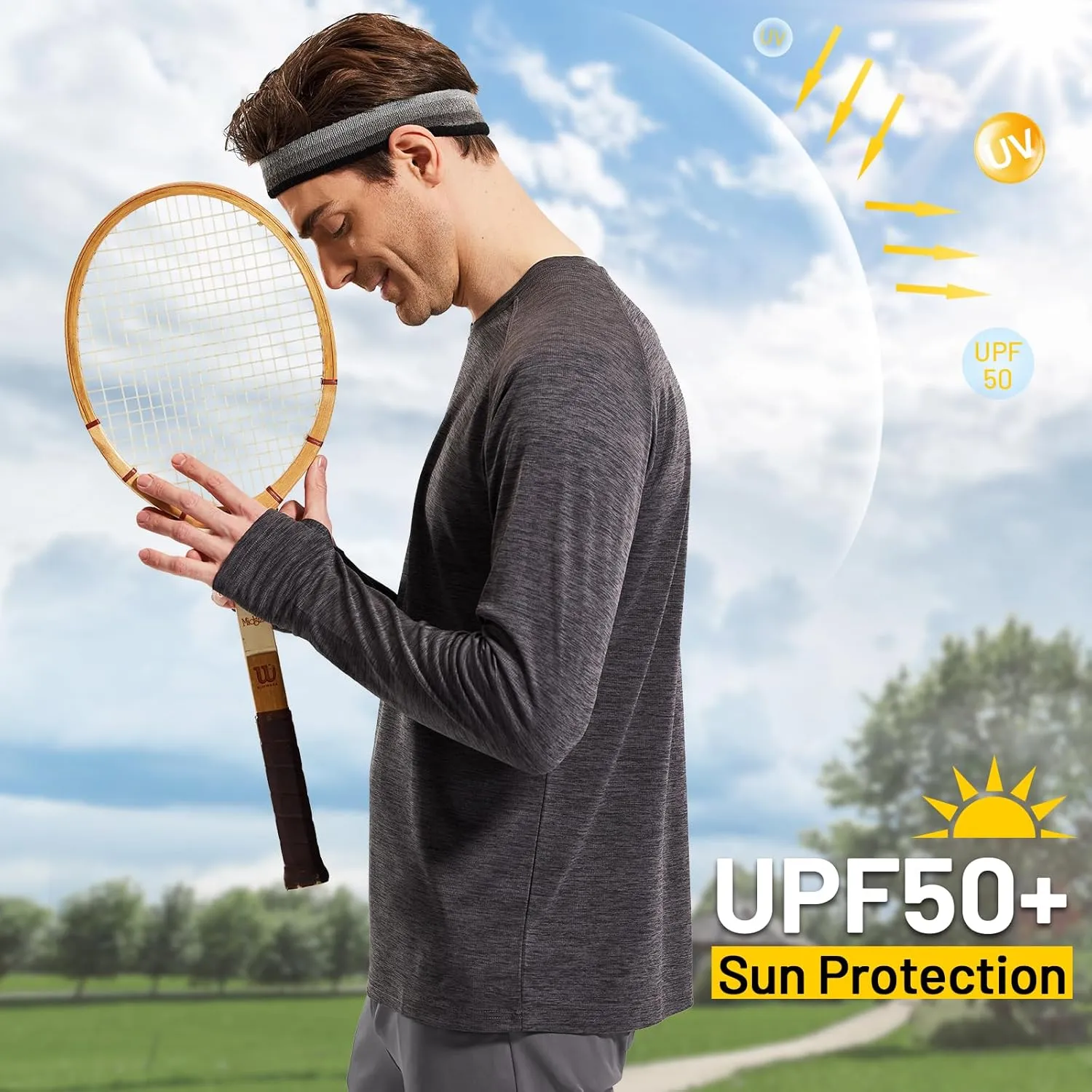 MIER Men's UPF 50  Sun Shirts Quick Dry Long Sleeve UV Shirts Lightweight Rash Guard Swim T-Shirts Hiking Running