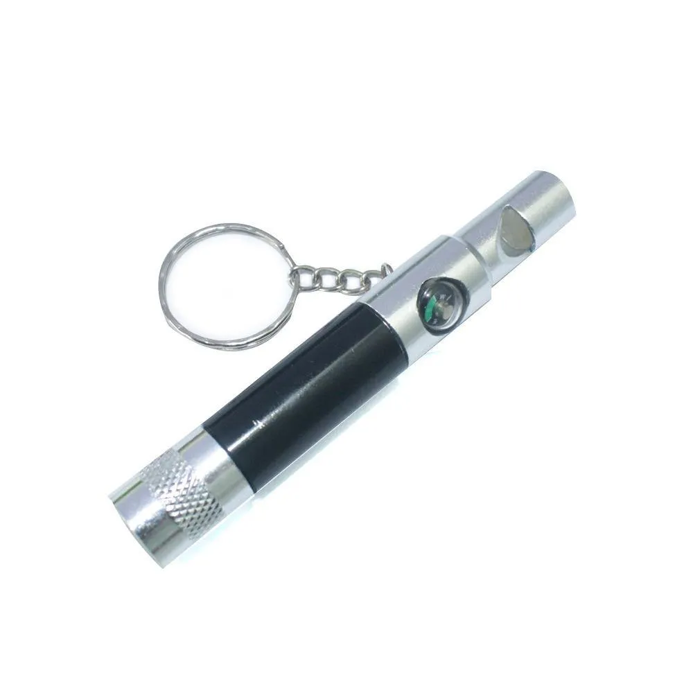 Mini LED Torch Flashlight Keychain Compass Whistle with Battery