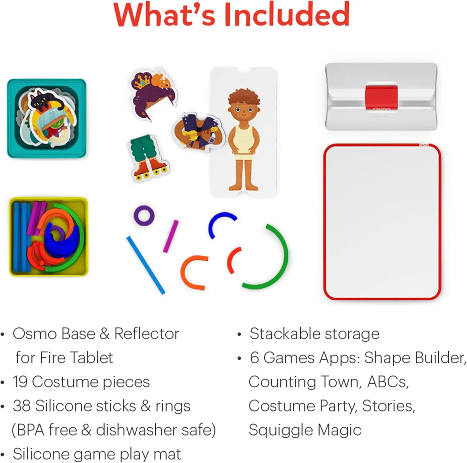 Osmo - Little Genius Starter Kit for Fire Tablet   Early Math Adventure - Valentine Toy - 6 Educational Games-Counting, Shapes & Phonics-STEM Gifts-Ages 3 4 5(Tablet Base Included)