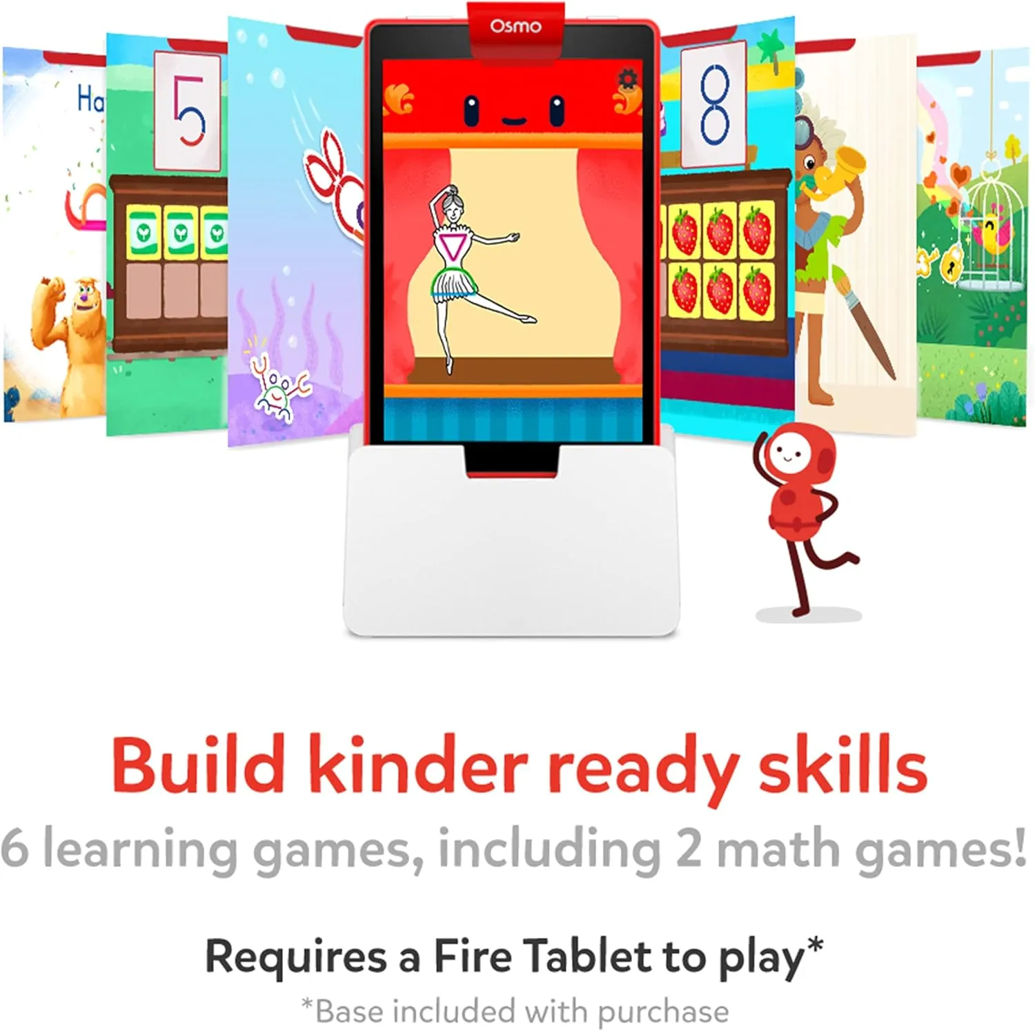 Osmo - Little Genius Starter Kit for Fire Tablet   Early Math Adventure - Valentine Toy - 6 Educational Games-Counting, Shapes & Phonics-STEM Gifts-Ages 3 4 5(Tablet Base Included)