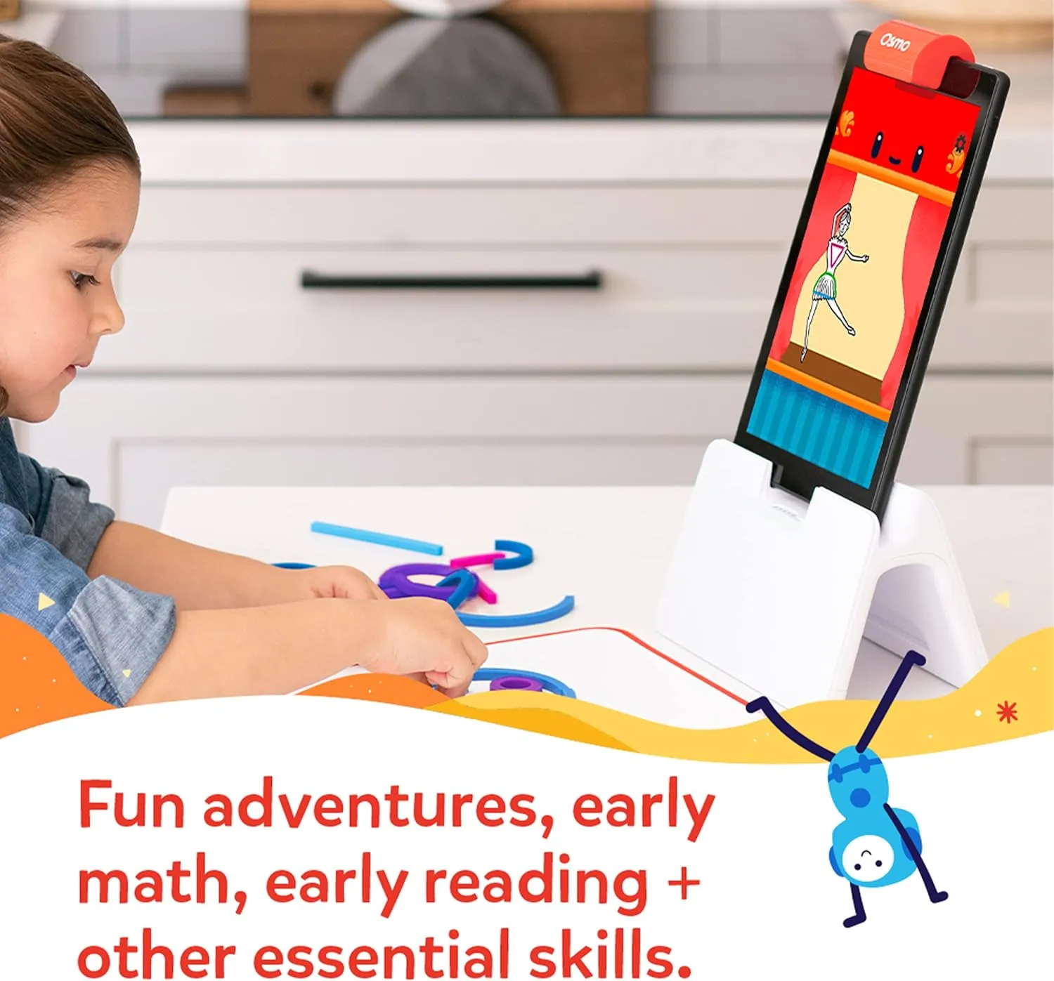 Osmo - Little Genius Starter Kit for Fire Tablet   Early Math Adventure - Valentine Toy - 6 Educational Games-Counting, Shapes & Phonics-STEM Gifts-Ages 3 4 5(Tablet Base Included)