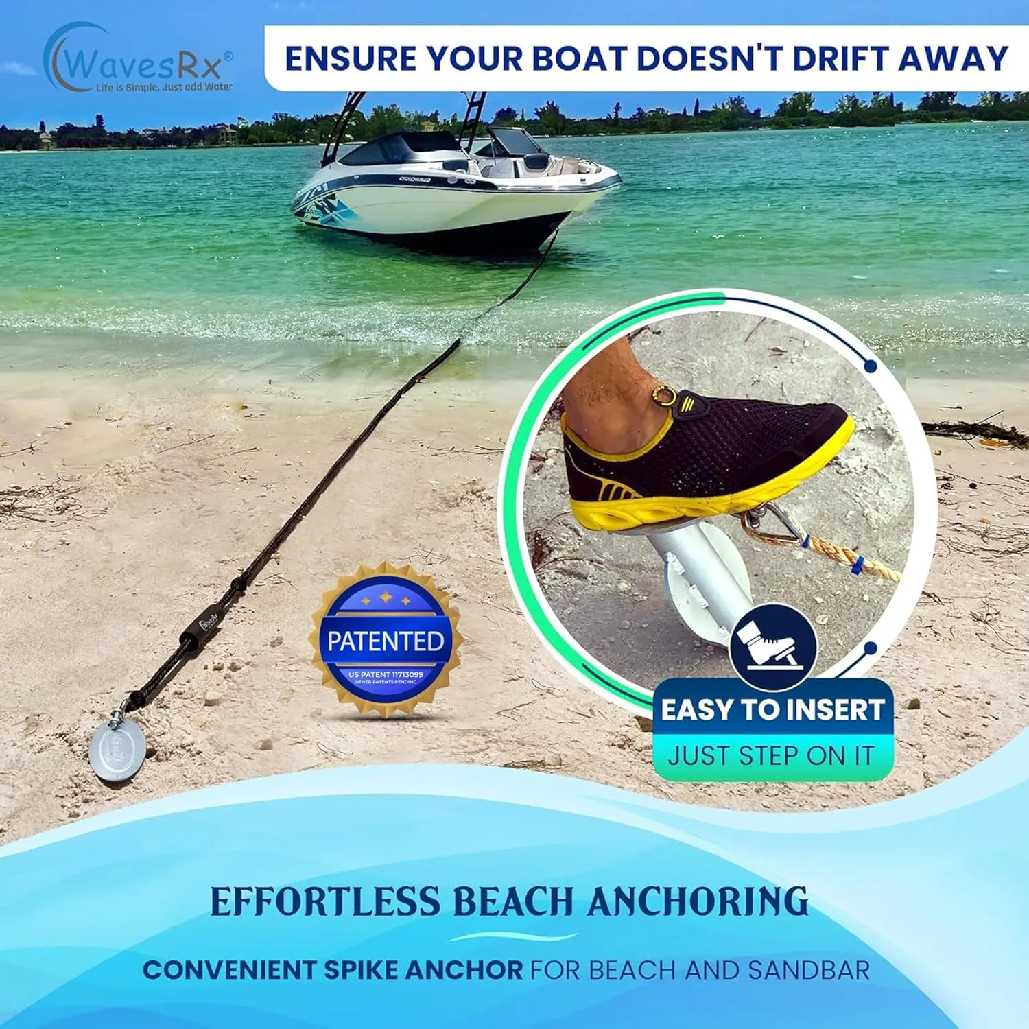 Patented Aluminum Spike Beach Anchor | Ultra-Light Sand Anchor for Boat, Pontoon, PWC, Jet Ski or Kayak | Secure and Effective Watercraft Anchoring Near Shore, Sand-bar or in Shallow Water