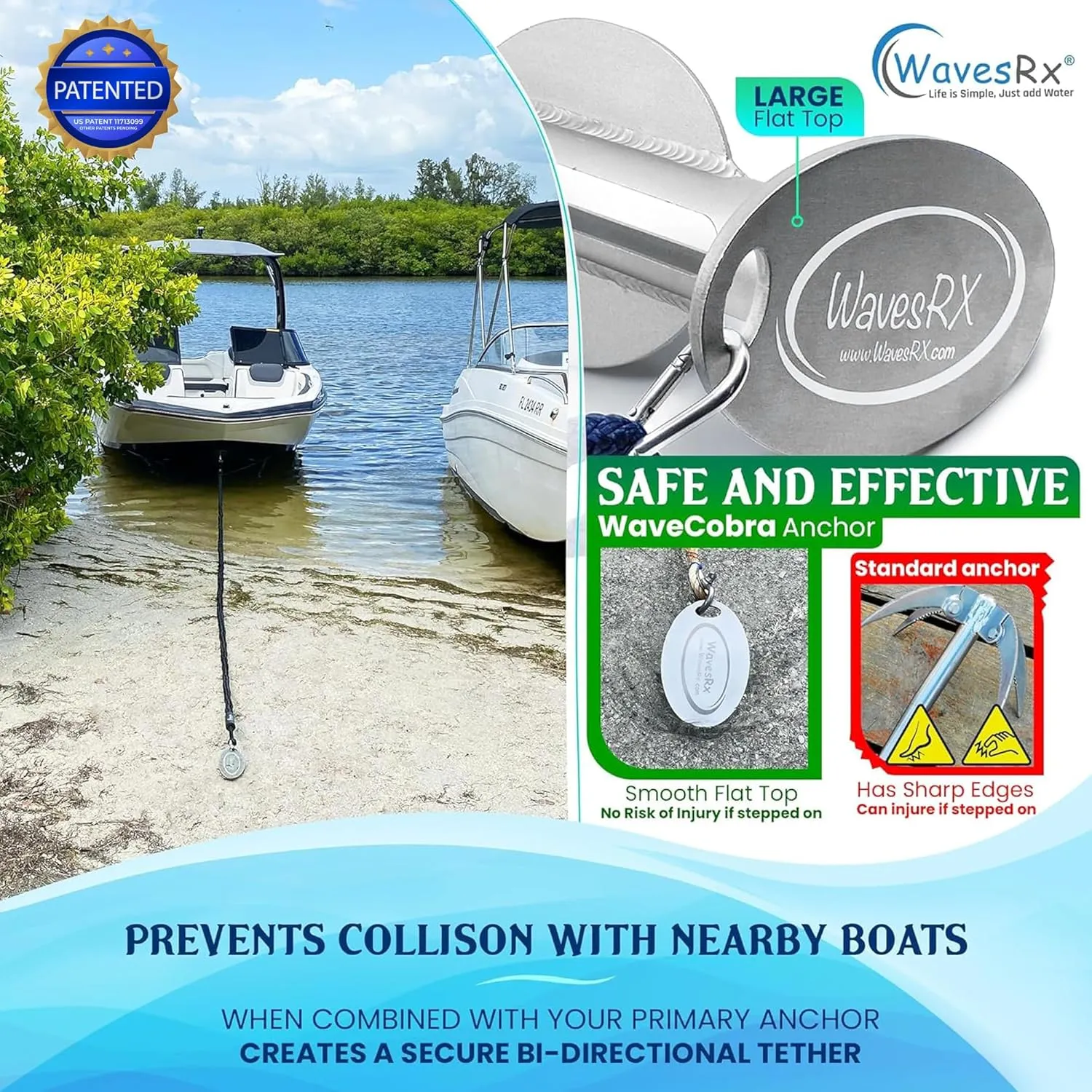 Patented Aluminum Spike Beach Anchor | Ultra-Light Sand Anchor for Boat, Pontoon, PWC, Jet Ski or Kayak | Secure and Effective Watercraft Anchoring Near Shore, Sand-bar or in Shallow Water