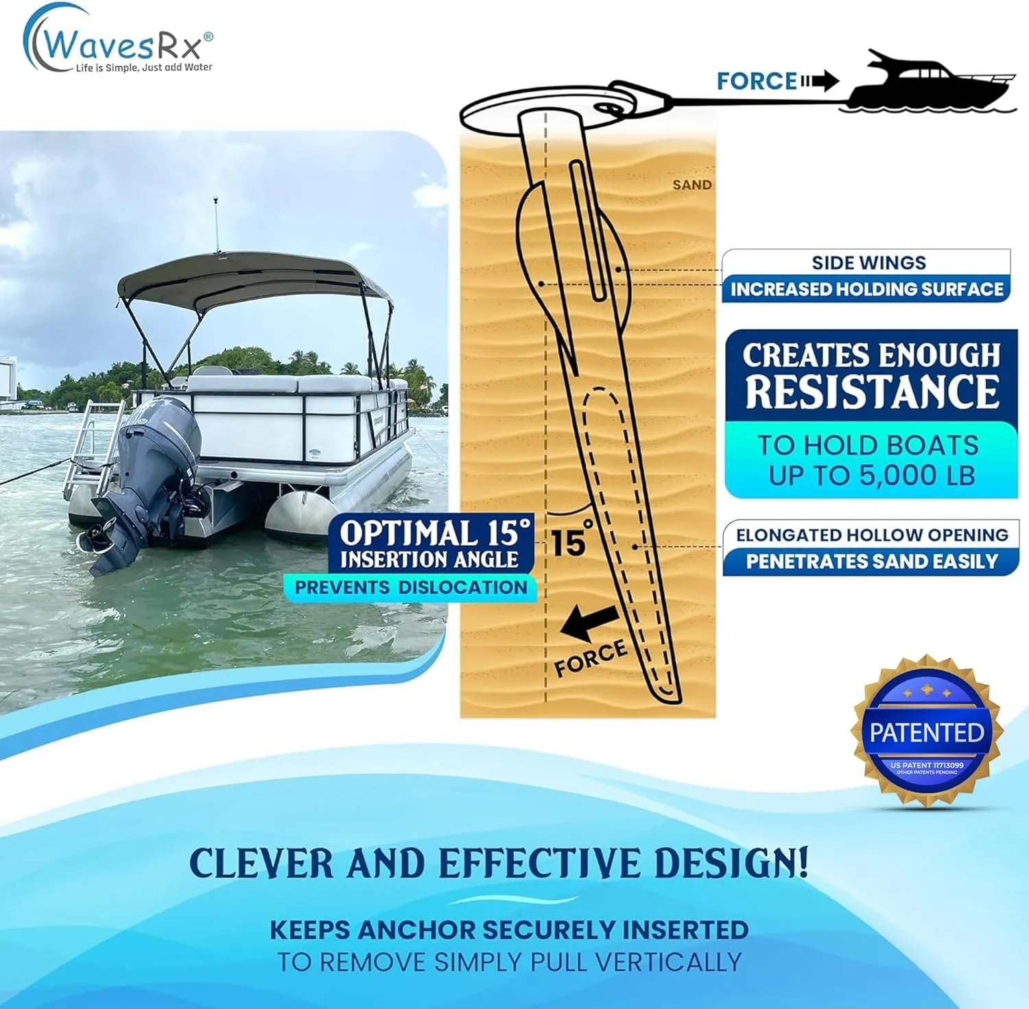 Patented Aluminum Spike Beach Anchor | Ultra-Light Sand Anchor for Boat, Pontoon, PWC, Jet Ski or Kayak | Secure and Effective Watercraft Anchoring Near Shore, Sand-bar or in Shallow Water
