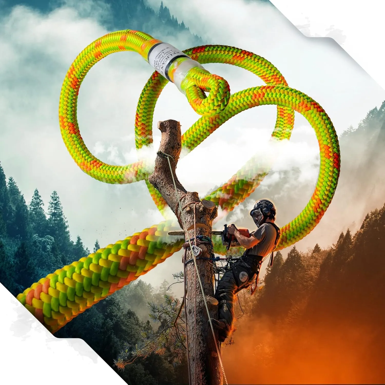 Pelican Rope Arborist Rope 11.8mm x 120Ft, USA Made High-Strength 24-Strands Static Climbing Rope - 5,400 lb Strength for Tree Climbing, Pulling, Outdoors & Swing - Red, Tight Spliced Eye