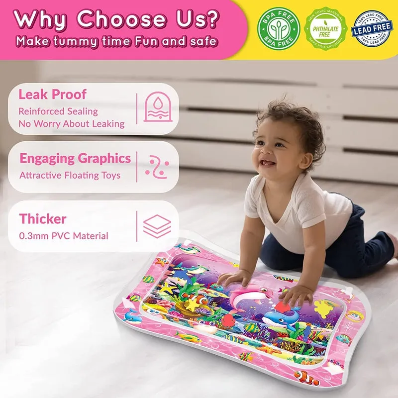 Pink Color Tummy Time Baby Water Play Mat For Babies Non-Toxic Plastic 2 Leak-proof Nozzles for Water & Air Filling