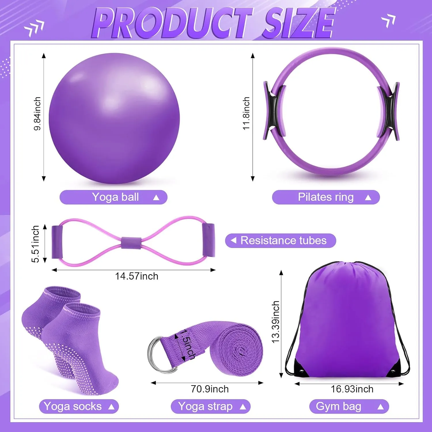 Poen 18 Pcs Pilates Ring Circle Set for Women Yoga Sets with Pilates Ring Circle Ball 5 Resistance Band Stretching Strap Non Slip Socks Ball Core Sliders Wristbands Headband Gym Bag