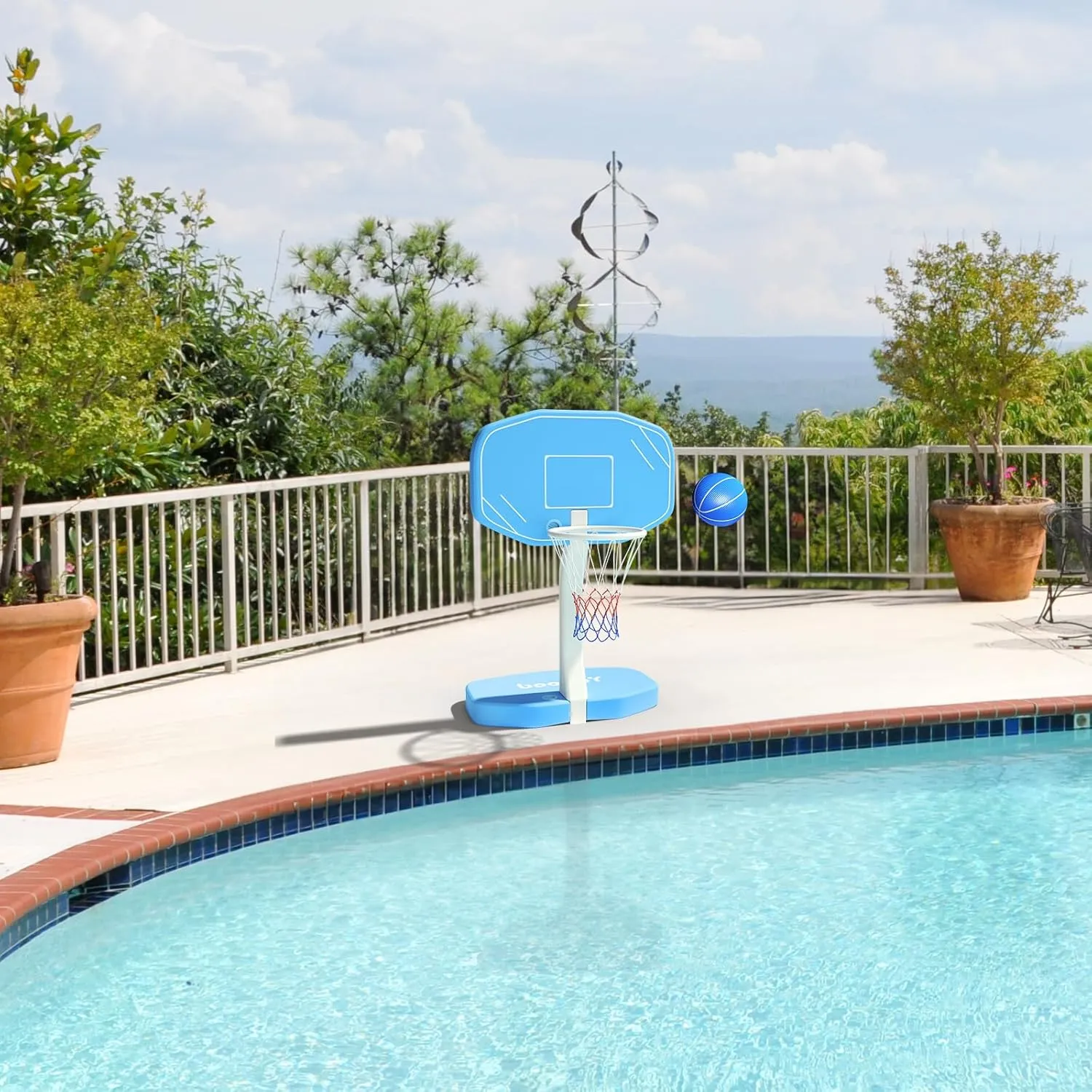 Pool Basketball Hoop or Pool Volleyball Net, 2 in 1 Pool Toys, Pool Accessories, and Pool Games for Inground Pools, Perfect for Kids and Adults to Enjoy Outdoor Summer Fun (Blue, Medium)