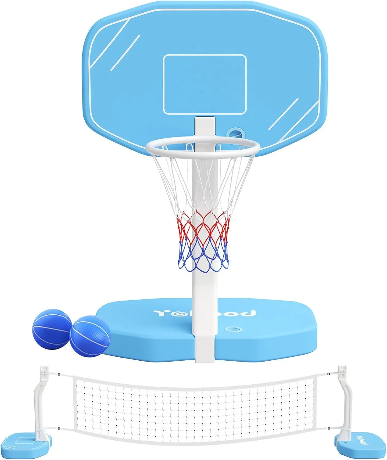 Pool Basketball Hoop or Pool Volleyball Net, 2 in 1 Pool Toys, Pool Accessories, and Pool Games for Inground Pools, Perfect for Kids and Adults to Enjoy Outdoor Summer Fun (Blue, Medium)