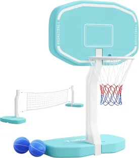 Pool Basketball Hoop or Pool Volleyball Net, 2 in 1 Pool Toys Pool Accessories Pool Games for Inground Pools, Swimming Poolside Basketball Set for Kids Adults
