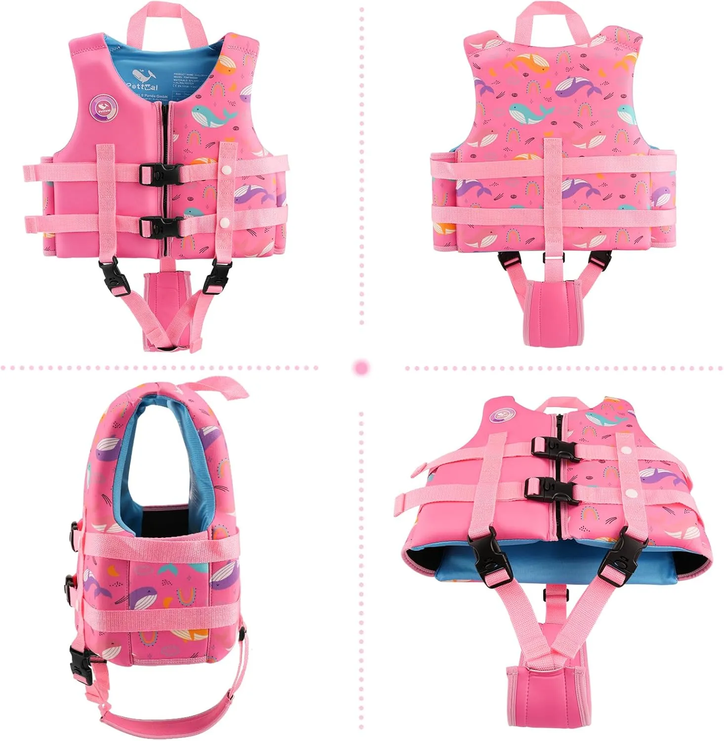 Pottwal Swim Vest for Kids - Swim Jacket for 1-2 Years (24-33LBS) - Buoyancy Aid Made of Neoprene & EPE - with Adjustable Crotch Strap