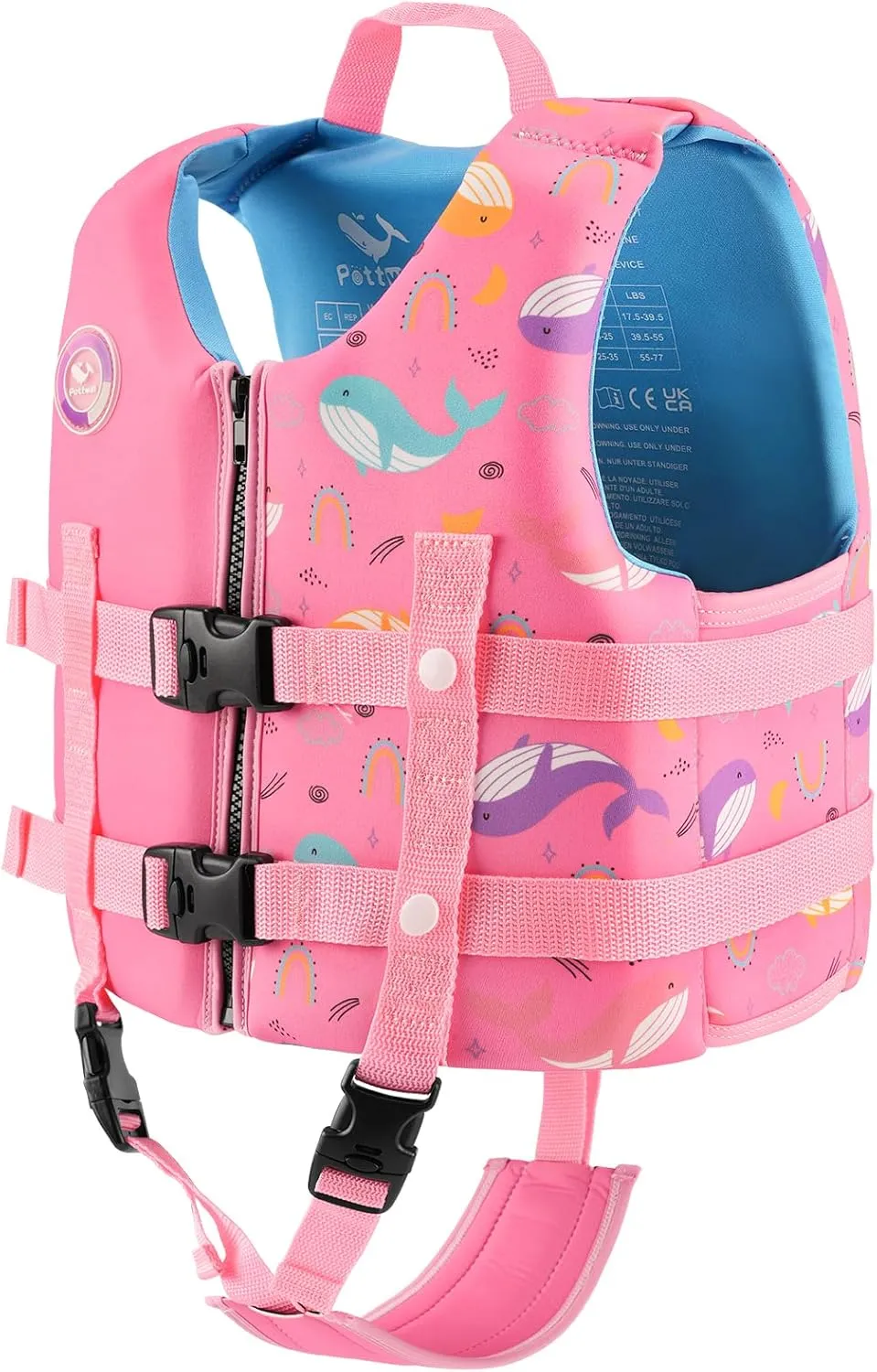 Pottwal Swim Vest for Kids - Swim Jacket for 1-2 Years (24-33LBS) - Buoyancy Aid Made of Neoprene & EPE - with Adjustable Crotch Strap