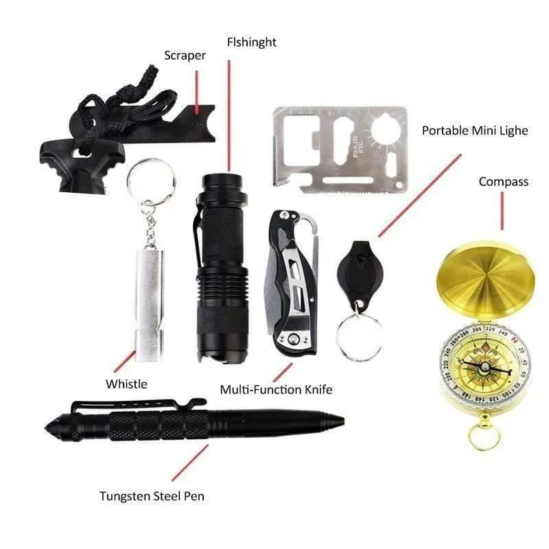 Professional 10-in-1 Survival Gear Kit - Compact Emergency Safety & Survival Equipment