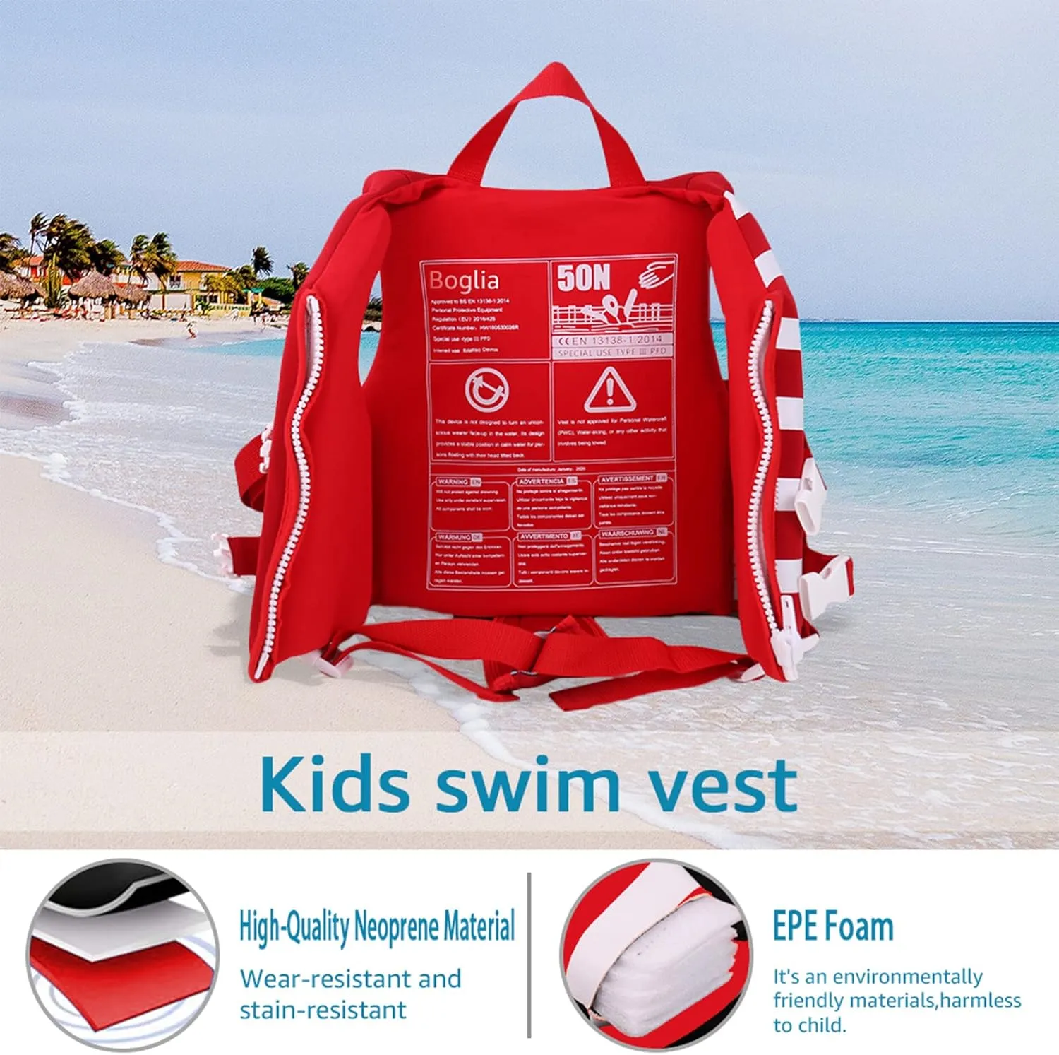 PROTAURI Kids Swim Vest - Toddlers Swimming Buoyancy Floation Swimwear for Learn to Swim Age 1-9 Years/50N