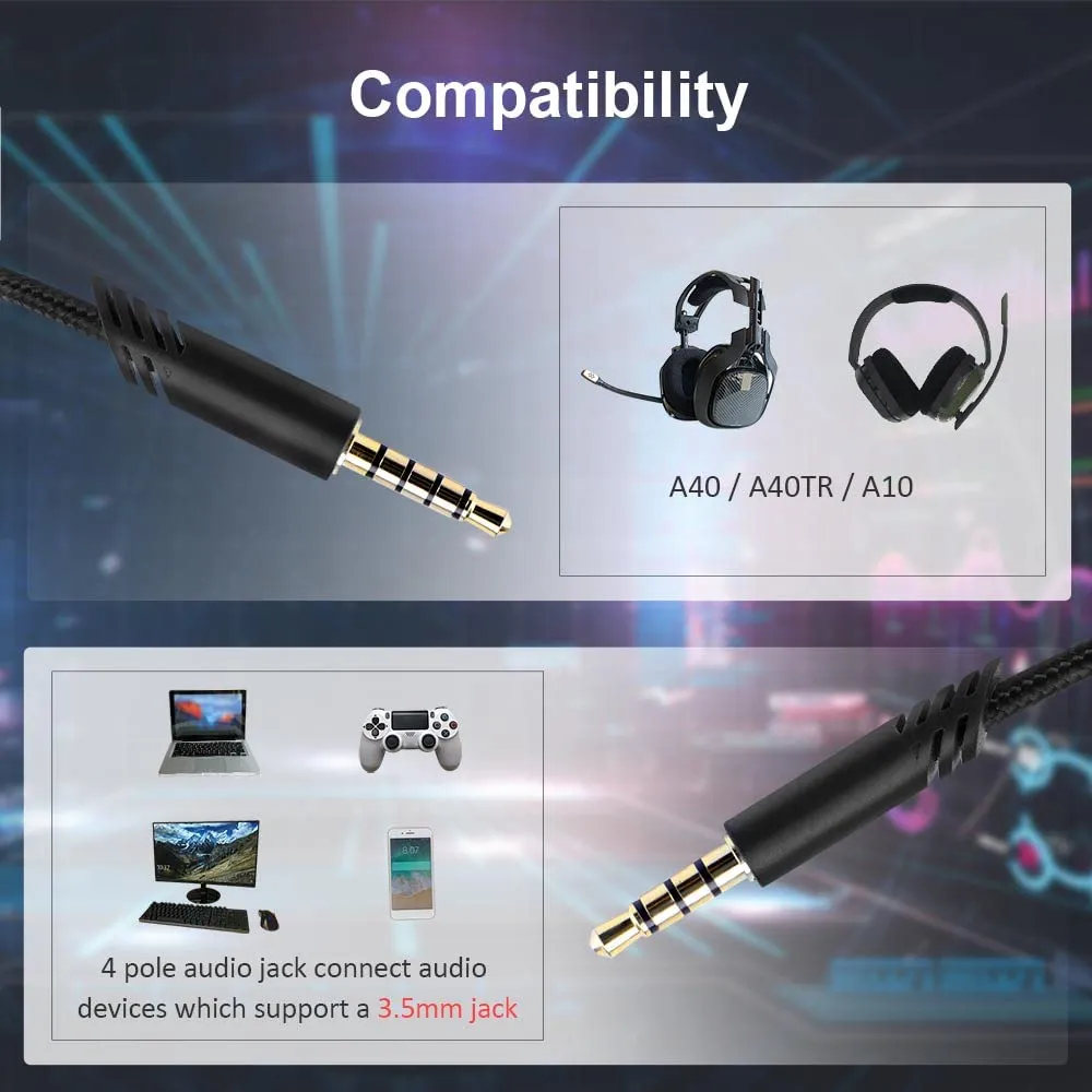 QJYTH Replacement A40 Cord Compatible with Astro A40 Headset, A40 Inline Mute Audio Cable for Astro A10/A40/A40TR Gaming Headset,Compatible with PS5/PS4 Controller(6.5 Feet, Black)