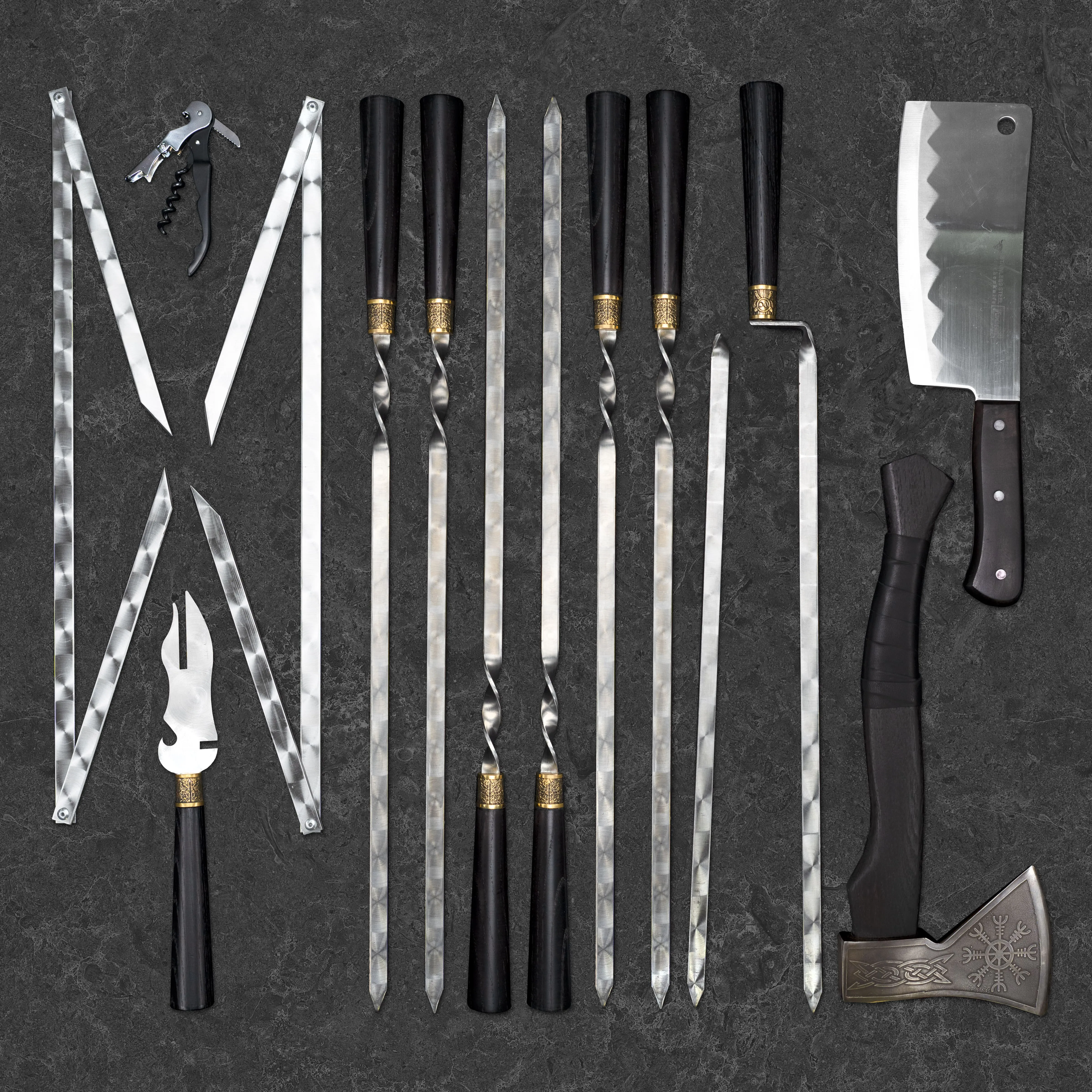 "Zebra" Grilling Accessories BBQ Skewers Set in a Wooden Case, 39 items