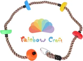 Rainbow Craft Colorful Climbing Rope - 6.5ft with 5 Knotted Foot - Kids Ninja Rope for Ninja Warrior Slackline Obstacle Course Accessories Kids Swing Set Backyard Play
