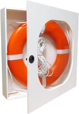 Safety Station Cabinet Equipped with 30 Inch USCG Life Ring Buoy and Throw Line - Orange