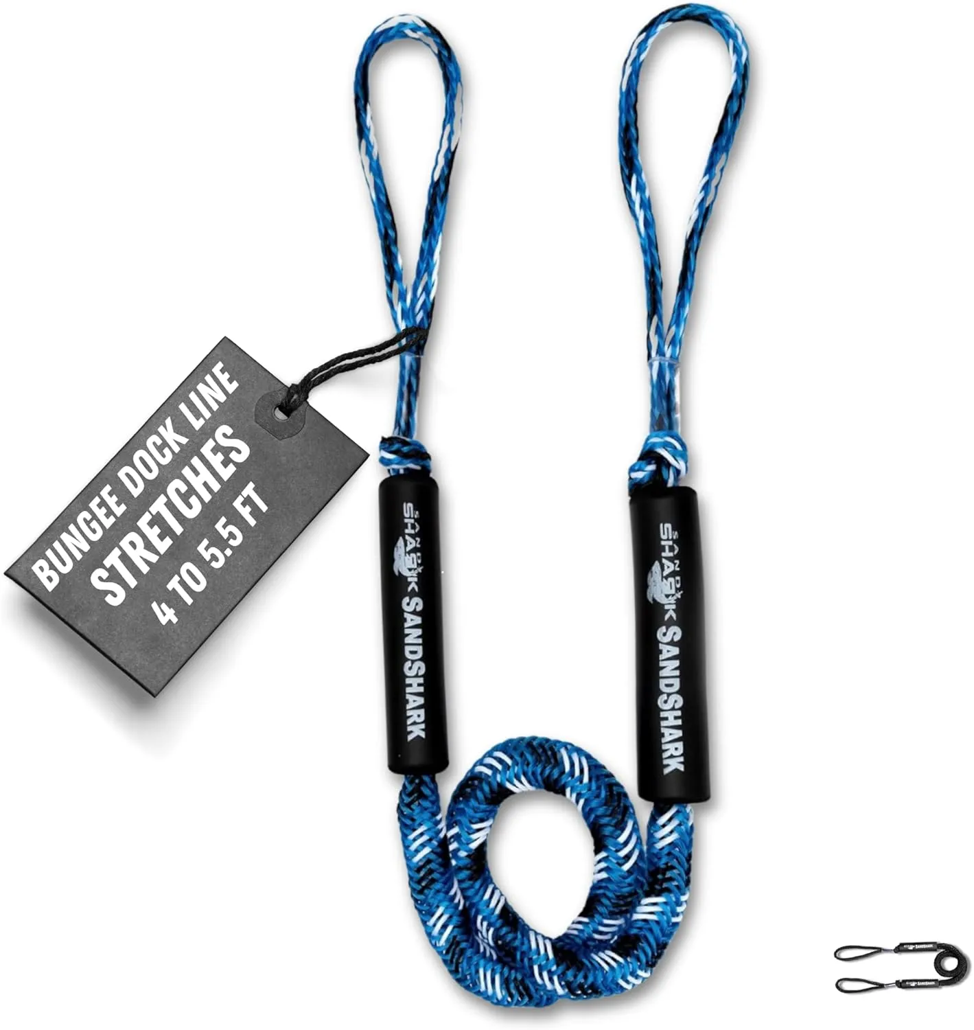 SandShark Premium Anchor Bungee Dock Line. Boat Accessories Anchor Line Absorbs Shock to Anchors and Docks w/Stainless Steel Clip - Blue - 4-5.5ft