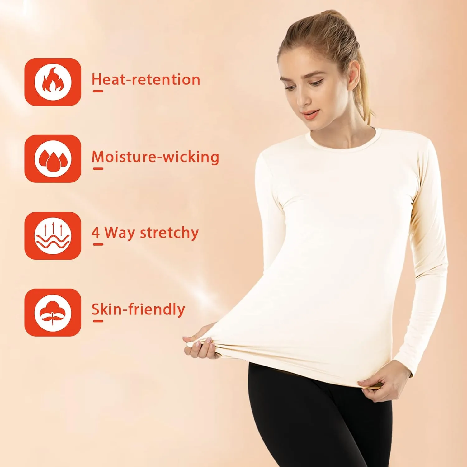 Subuteay Womens Thermal Tops Turtleneck Crew Neck Fleece Lined Shirt Long Sleeve Base Layer Undershirt