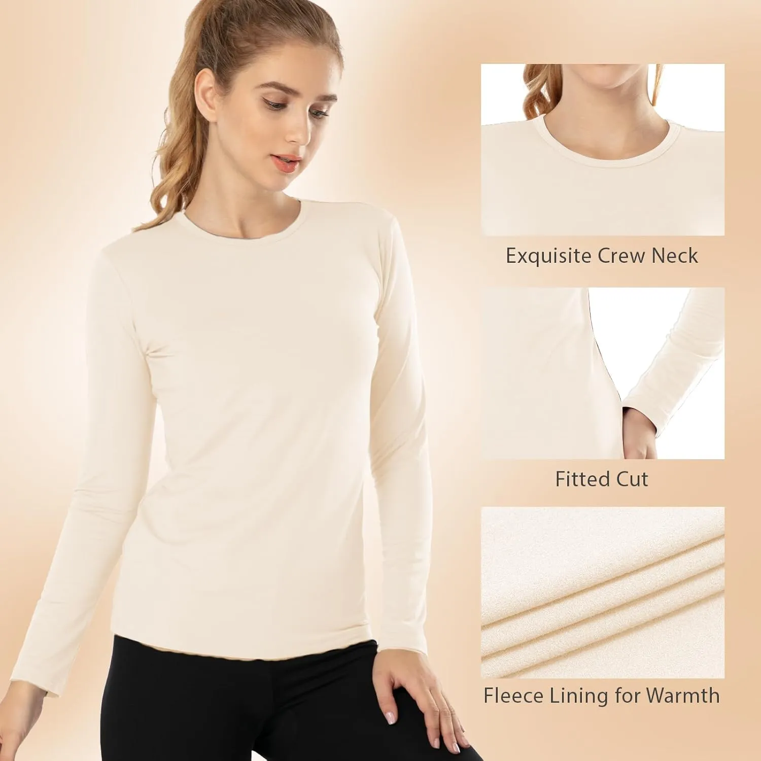 Subuteay Womens Thermal Tops Turtleneck Crew Neck Fleece Lined Shirt Long Sleeve Base Layer Undershirt