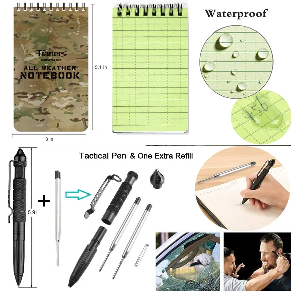 Tianers Gifts for Men Husband Dad Friend, Emergency Survival Kit 16 in 1, Upgrade Compact Survival Gear, Cool EDC Survival Tool for Cars, Camping, Hiking, Hunting, Fishing, Adventure Accessorie