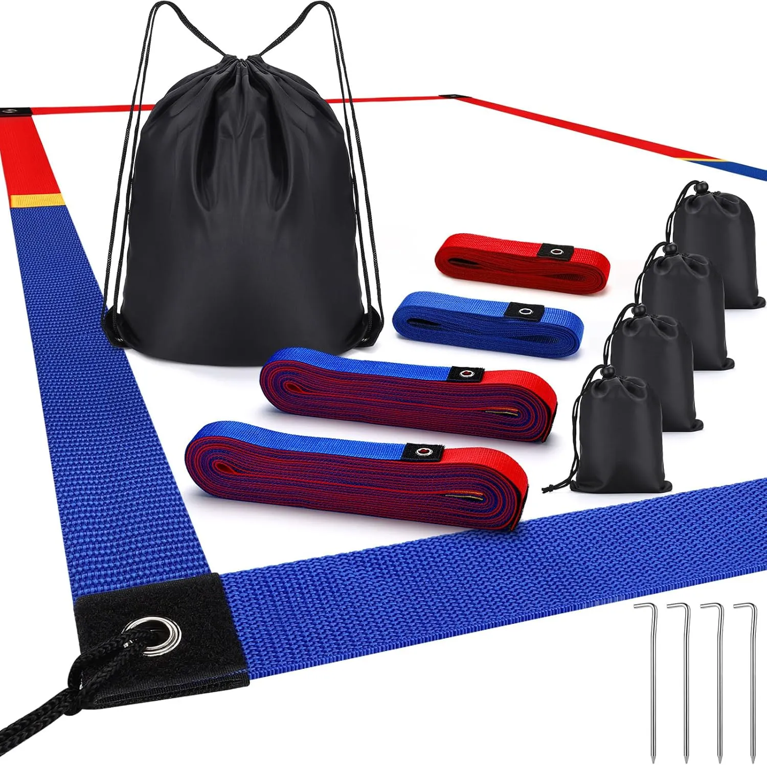 TOBWOLF 26.3' x 52.6' Beach Volleyball Lines, Volleyball Court Lines with Metal Anchors & SandBags, Highly Visible Boundary Line Set, Court Size Volley Ball Sand Line for Sand Outdoor Grass Backyard