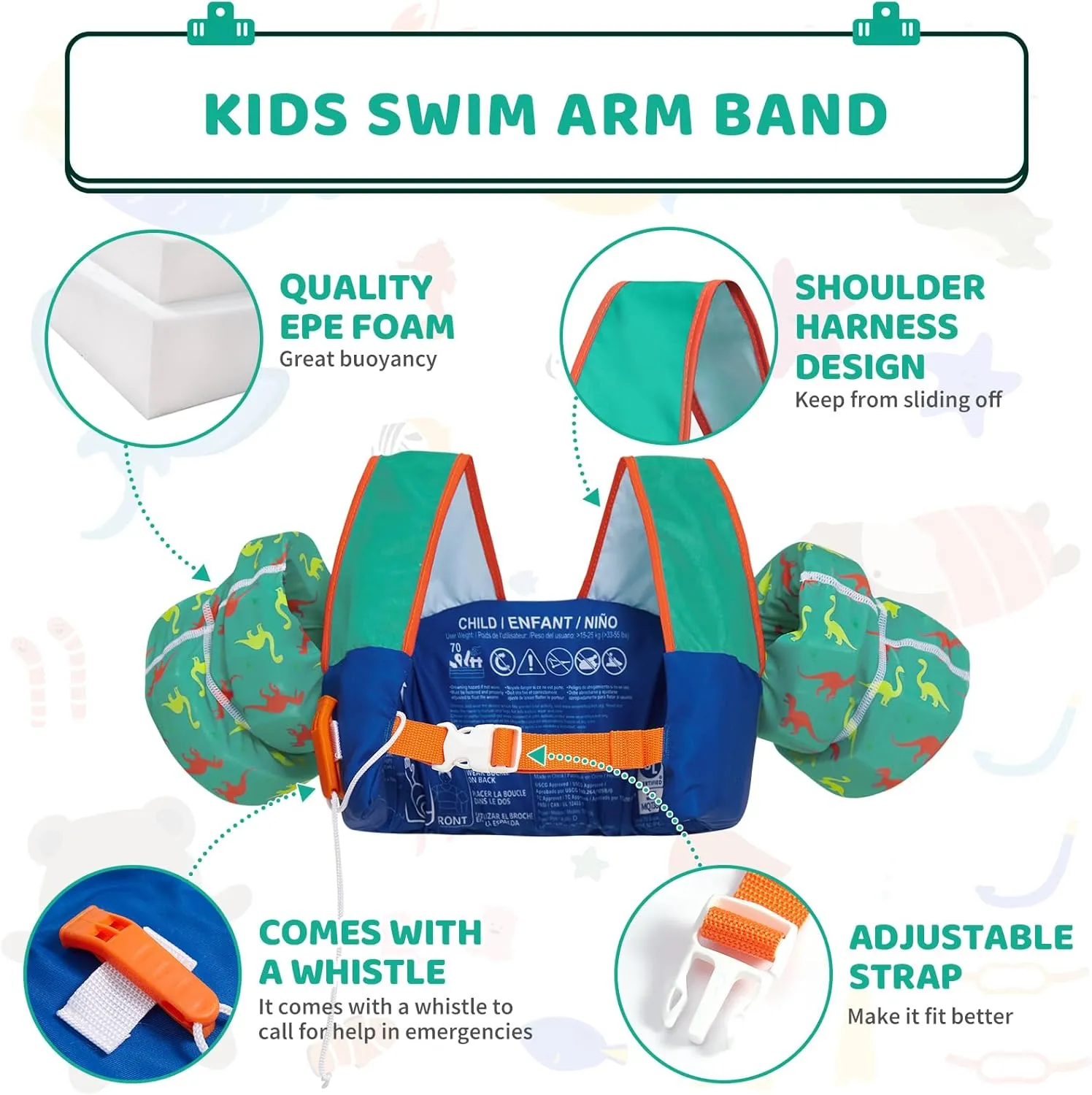 Toddler Swim Vest Puddle Jumper Toddler Life Jacket 30-50 Lbs, US Coast Guard Approved Life Vest Kids Arm Floaties for Toddlers Water Wing with Whistle