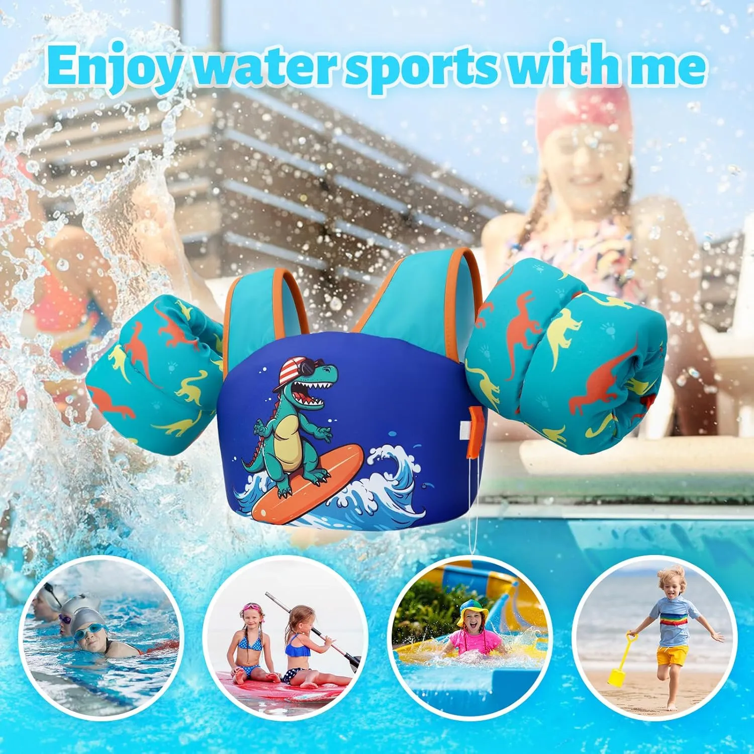 Toddler Swim Vest Puddle Jumper Toddler Life Jacket 30-50 Lbs, US Coast Guard Approved Life Vest Kids Arm Floaties for Toddlers Water Wing with Whistle