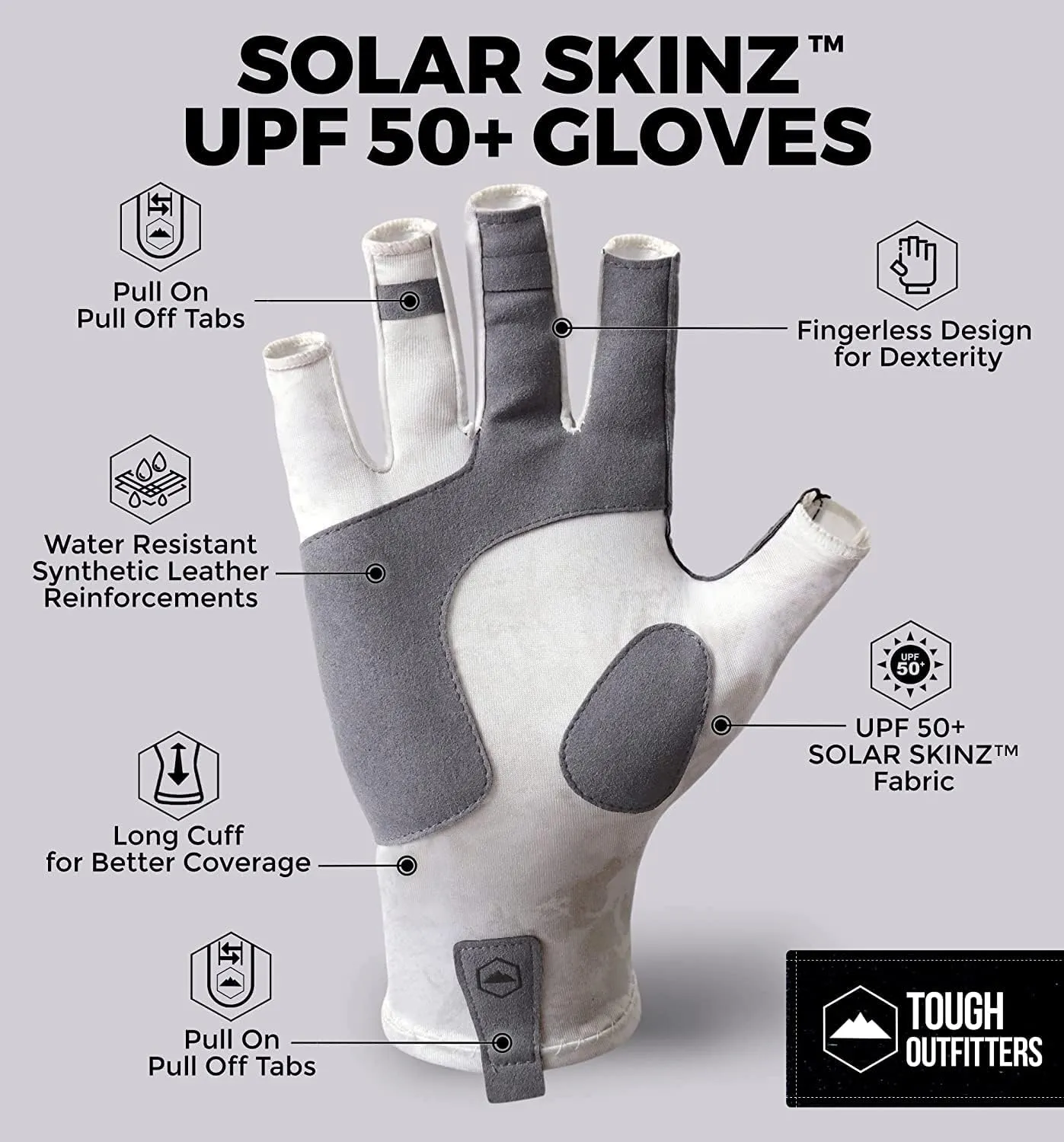 Tough Outdoors UV Fishing Gloves - Fingerless, Kayaking & Sailing - UPF 50  Sun Protection