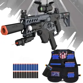 Toy Gun Automatic Sniper Rifle with Tactical Vest Kit, Scope. Toy Foam Blaster Dart Toys with 120 Darts, IR and Flashlight. The Shooting Activity Game for Kids Age 8 
