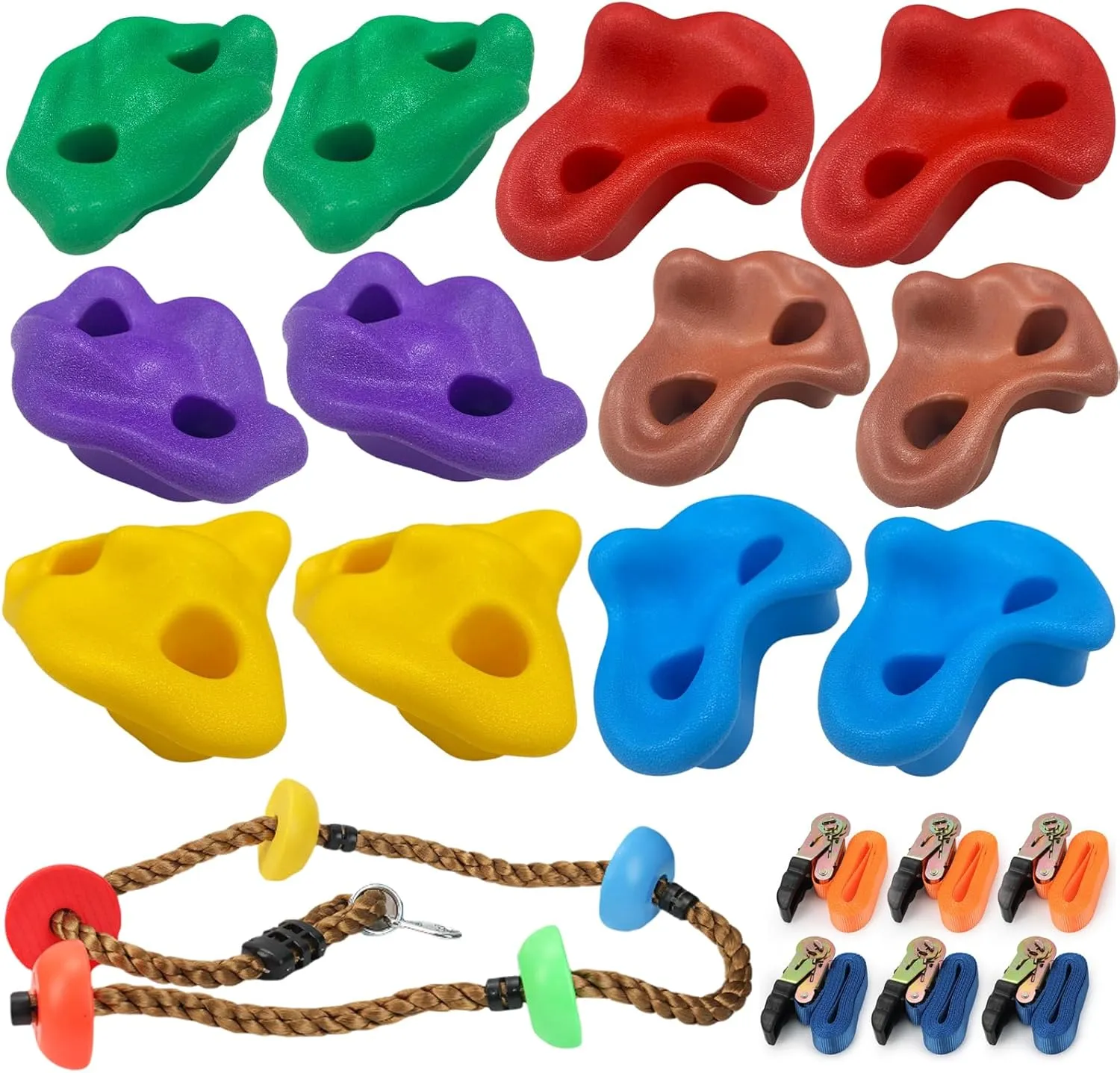 Tree Climbing Kit - 12 Extra Large Tree Climbing Holds6.56FT Climbing Rope Swing and 6 Ratchet Straps for Kids Climber Outdoor Obstacle Training,Colorful