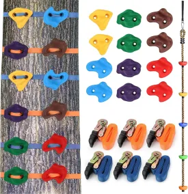 Tree Climbing Kit - 12 Extra Large Tree Climbing Holds6.56FT Climbing Rope Swing and 6 Ratchet Straps for Kids Climber Outdoor Obstacle Training,Colorful