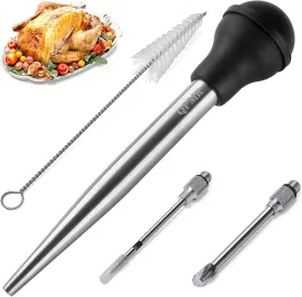 Turkey Baster With Cleaning Brush, Stainless Steel Baster Tool for Cooking-Baster Syringe for Roaster Turkey, Include 2 Meat Marinade Injector Needles for Thanksgiving