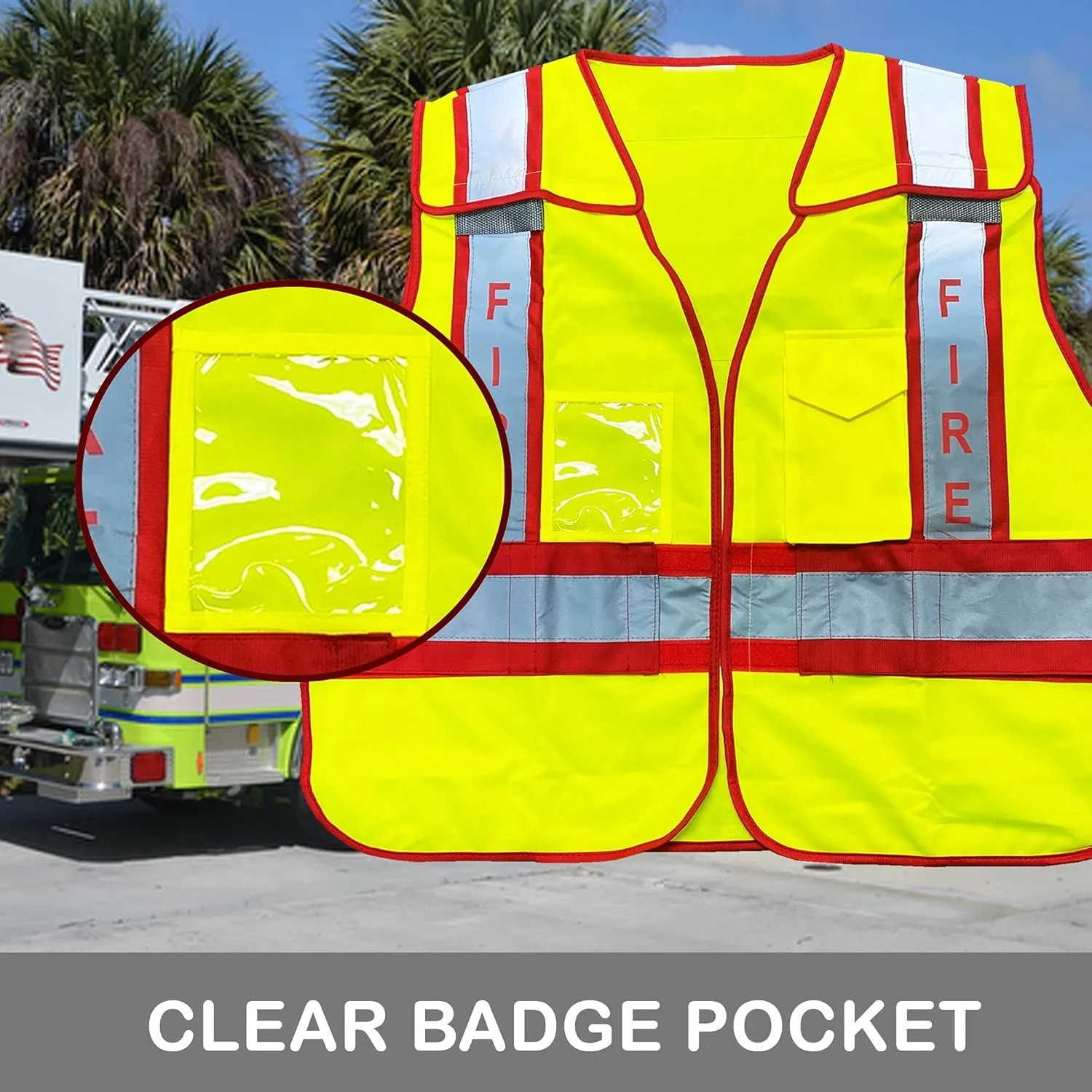 VIEWBRITE Reflective Class 2 Fire Vest Lime Green - 5 Point Breakaway High Visibility Yellow Fire Fighter Vest